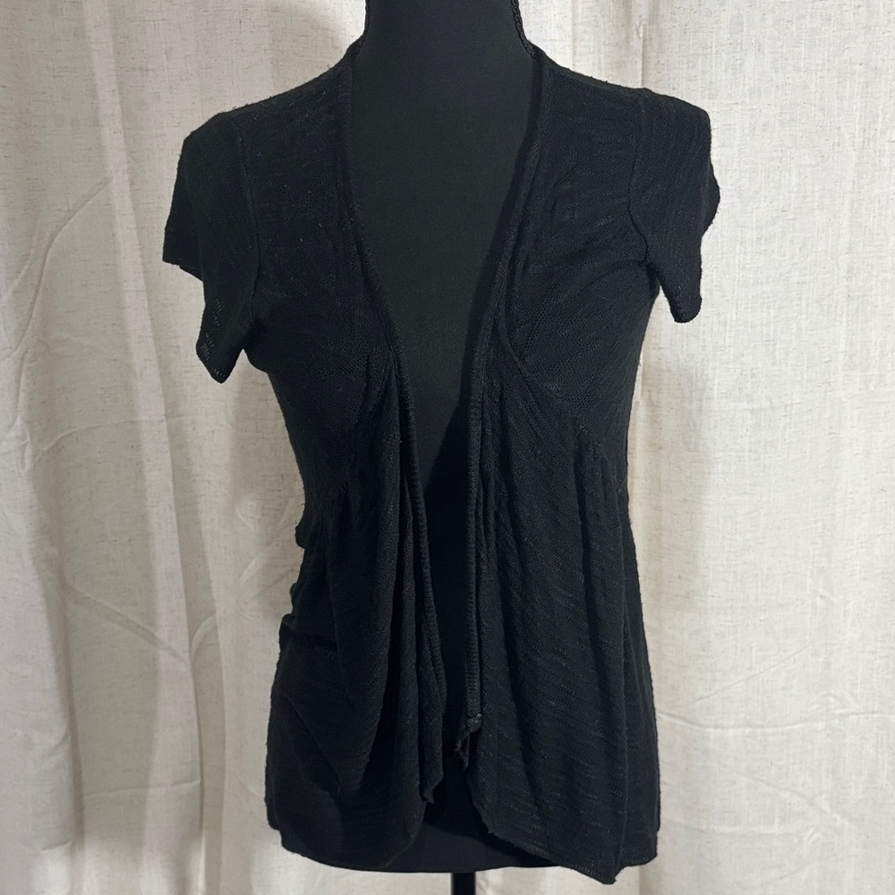 Absolutely Black Short-Sleeve Open Front Tunic Cardigan